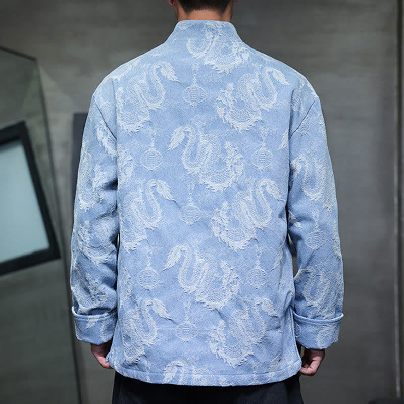 Veste en coton pour homme avec poches, broderie jacquard, dragon, lanterne, bouton de grenouille, costume Tang , Buddha Stones , nouvel an chinois