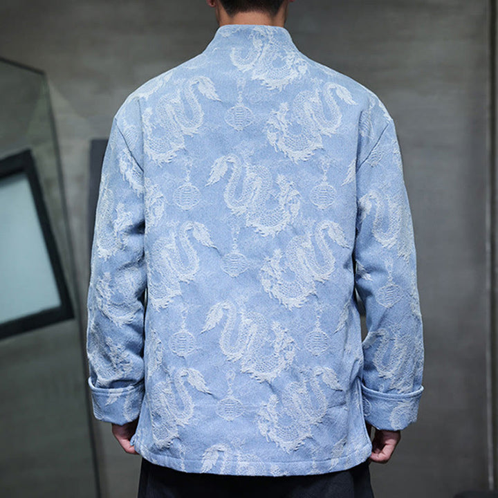 Veste en coton pour homme avec poches, broderie jacquard, dragon, lanterne, bouton de grenouille, costume Tang , Buddha Stones , nouvel an chinois