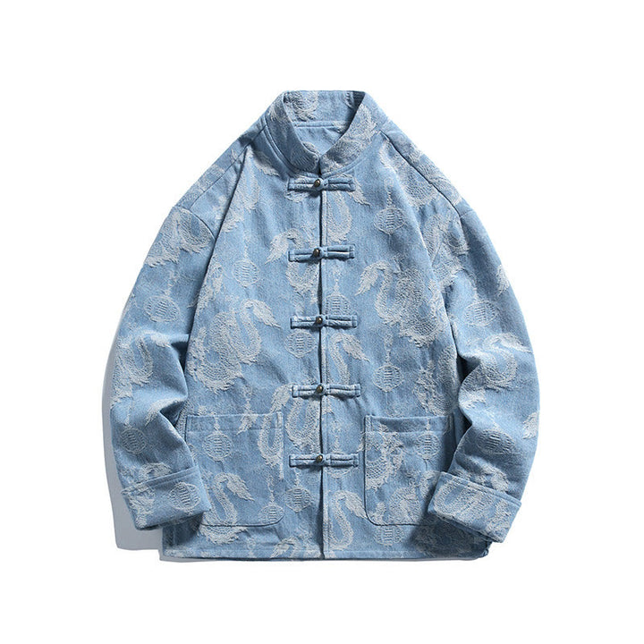 Veste en coton pour homme avec poches, broderie jacquard, dragon, lanterne, bouton de grenouille, costume Tang , Buddha Stones , nouvel an chinois