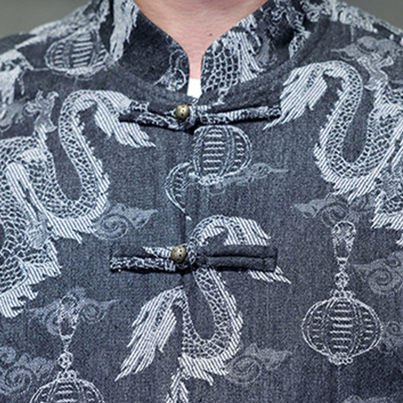 Veste en coton pour homme avec poches, broderie jacquard, dragon, lanterne, bouton de grenouille, costume Tang , Buddha Stones , nouvel an chinois