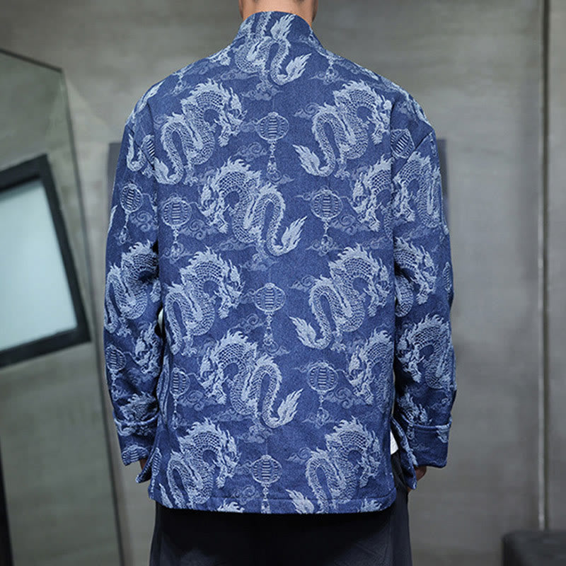 Veste en coton pour homme avec poches, broderie jacquard, dragon, lanterne, bouton de grenouille, costume Tang , Buddha Stones , nouvel an chinois