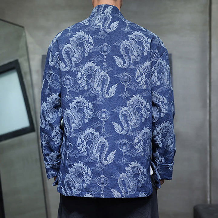 Veste en coton pour homme avec poches, broderie jacquard, dragon, lanterne, bouton de grenouille, costume Tang , Buddha Stones , nouvel an chinois