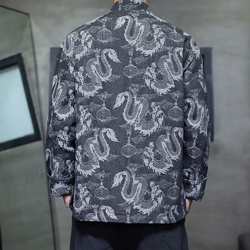 Veste en coton pour homme avec poches, broderie jacquard, dragon, lanterne, bouton de grenouille, costume Tang , Buddha Stones , nouvel an chinois