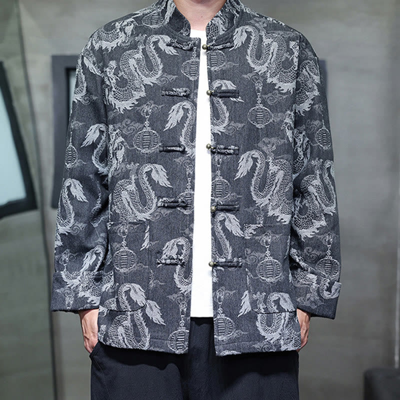 Veste en coton pour homme avec poches, broderie jacquard, dragon, lanterne, bouton de grenouille, costume Tang , Buddha Stones , nouvel an chinois
