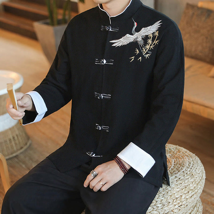 Buddha Stones en coton pour homme avec broderie de grue volante et boutons de grenouille, style Tang, Nouvel An chinois - image 13