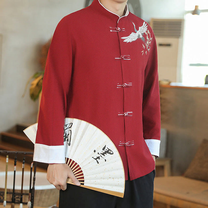 Buddha Stones en coton pour homme avec broderie de grue volante et boutons de grenouille, style Tang, Nouvel An chinois - image 8