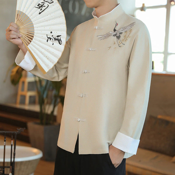 Buddha Stones en coton pour homme avec broderie de grue volante et boutons de grenouille, style Tang, Nouvel An chinois - image 22