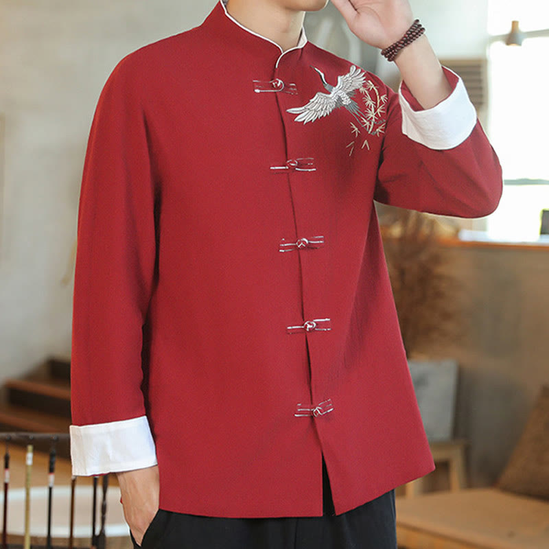 Buddha Stones en coton pour homme avec broderie de grue volante et boutons de grenouille, style Tang, Nouvel An chinois - image 7