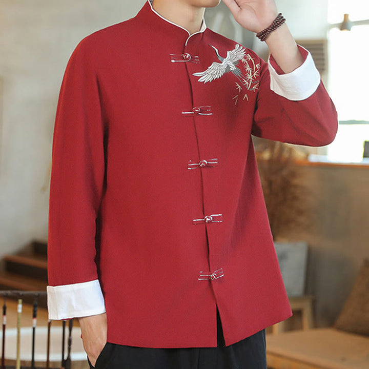 Buddha Stones en coton pour homme avec broderie de grue volante et boutons de grenouille, style Tang, Nouvel An chinois - image 7