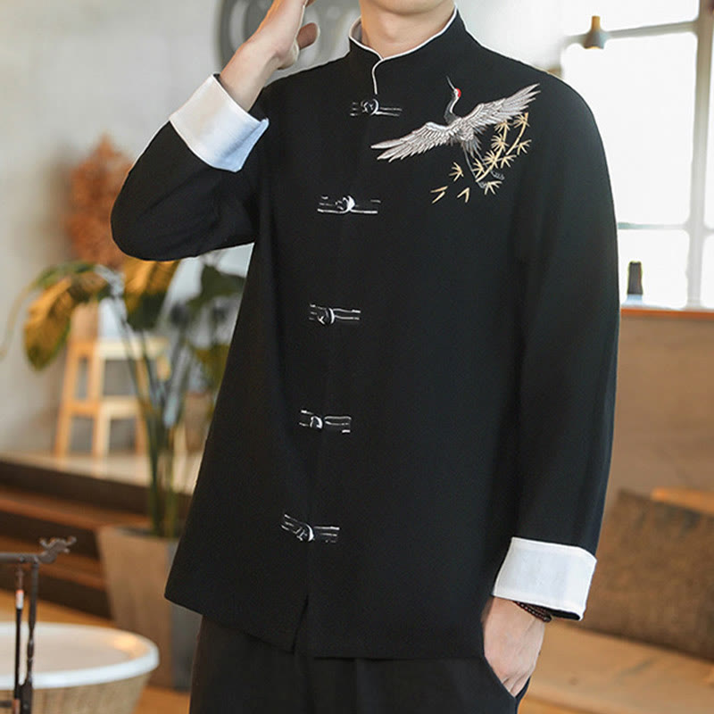 Buddha Stones en coton pour homme avec broderie de grue volante et boutons de grenouille, style Tang, Nouvel An chinois - image 11