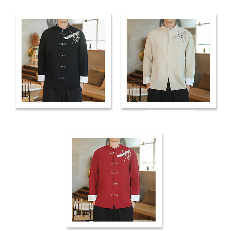 Buddha Stones en coton pour homme avec broderie de grue volante et boutons de grenouille, style Tang, Nouvel An chinois - image 1