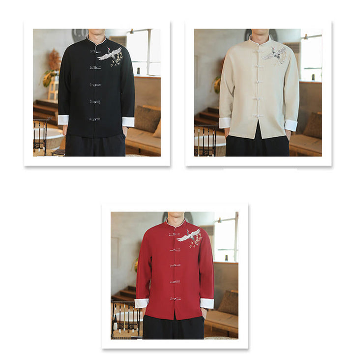 Buddha Stones en coton pour homme avec broderie de grue volante et boutons de grenouille, style Tang, Nouvel An chinois - image 1