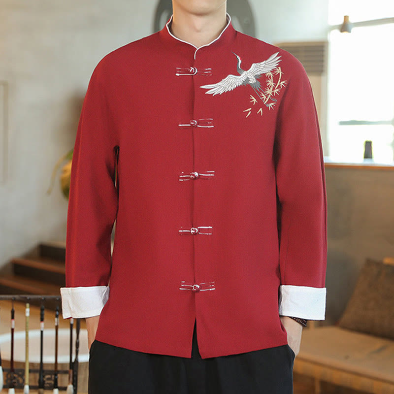 Buddha Stones en coton pour homme avec broderie de grue volante et boutons de grenouille, style Tang, Nouvel An chinois - image 2