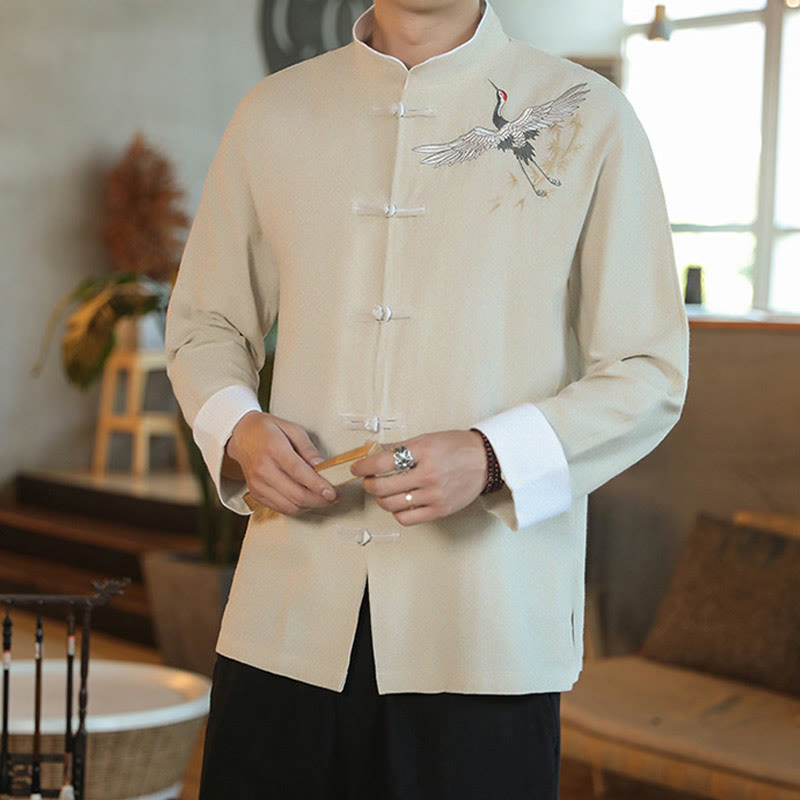 Buddha Stones en coton pour homme avec broderie de grue volante et boutons de grenouille, style Tang, Nouvel An chinois - image 17