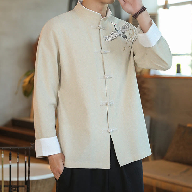 Buddha Stones en coton pour homme avec broderie de grue volante et boutons de grenouille, style Tang, Nouvel An chinois - image 23