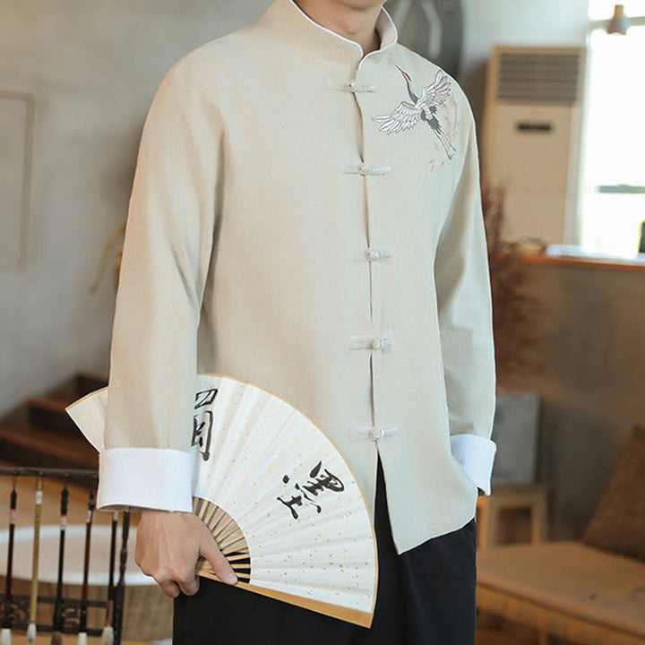 Buddha Stones en coton pour homme avec broderie de grue volante et boutons de grenouille, style Tang, Nouvel An chinois - image 18