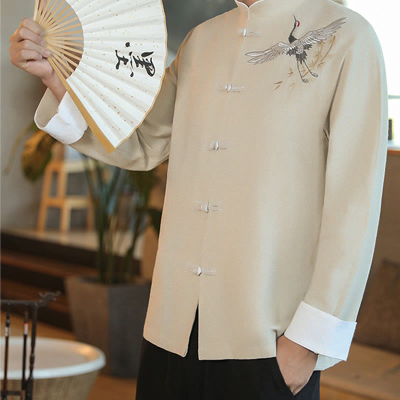 Buddha Stones en coton pour homme avec broderie de grue volante et boutons de grenouille, style Tang, Nouvel An chinois - image 24