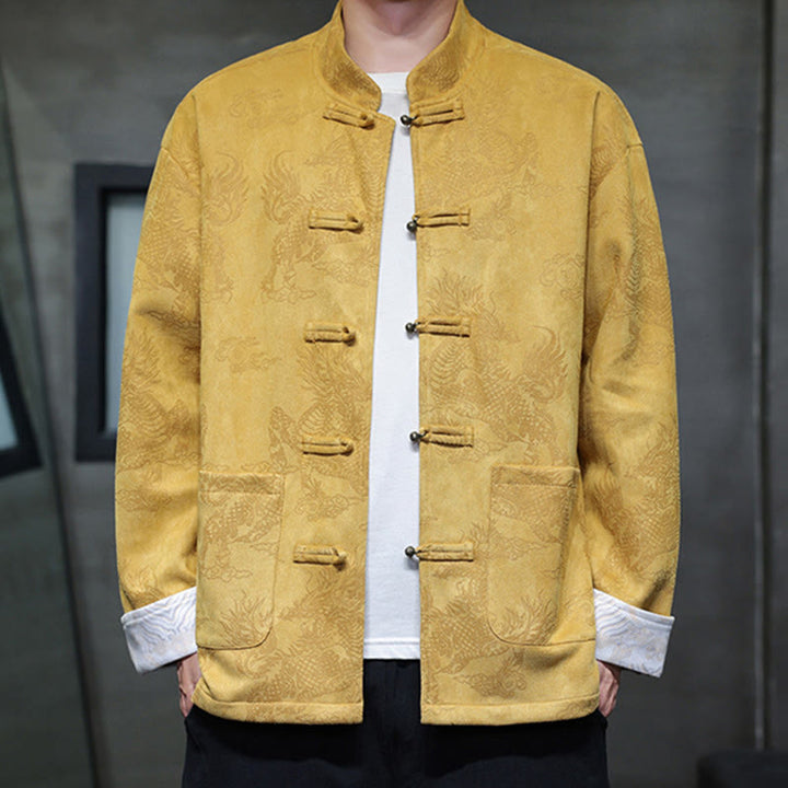 Veste et chemise à boutons de grenouille pour homme avec poches et imprimé Buddha Stones du Nouvel An chinois