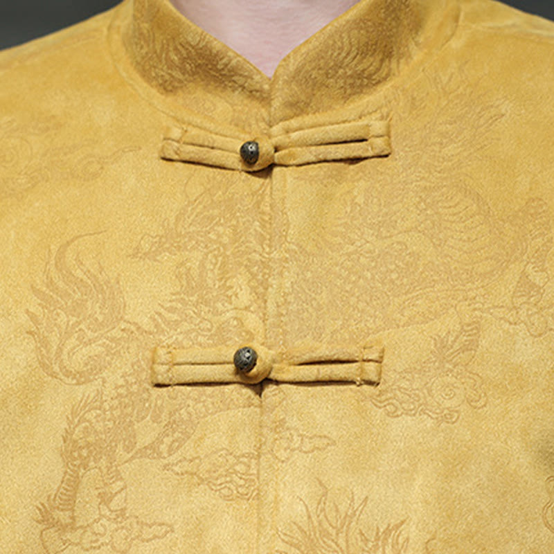 Veste et chemise à boutons de grenouille pour homme avec poches et imprimé Buddha Stones du Nouvel An chinois