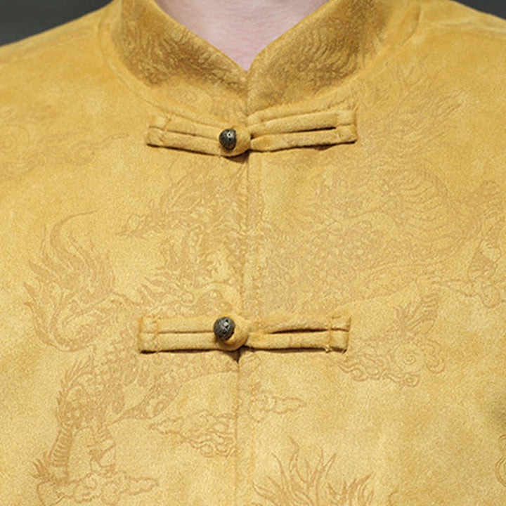 Veste et chemise à boutons de grenouille pour homme avec poches et imprimé Buddha Stones du Nouvel An chinois