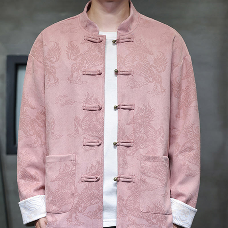 Veste et chemise à boutons de grenouille pour homme avec poches et imprimé Buddha Stones du Nouvel An chinois