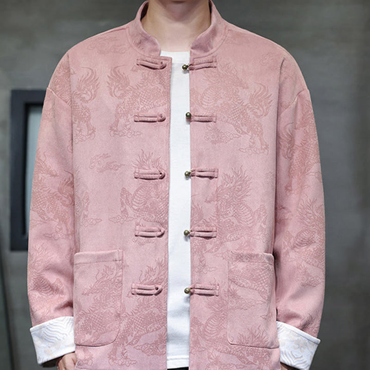 Veste et chemise à boutons de grenouille pour homme avec poches et imprimé Buddha Stones du Nouvel An chinois