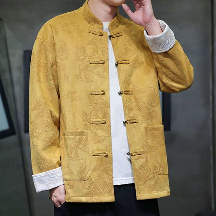 Veste et chemise à boutons de grenouille pour homme avec poches et imprimé Buddha Stones du Nouvel An chinois