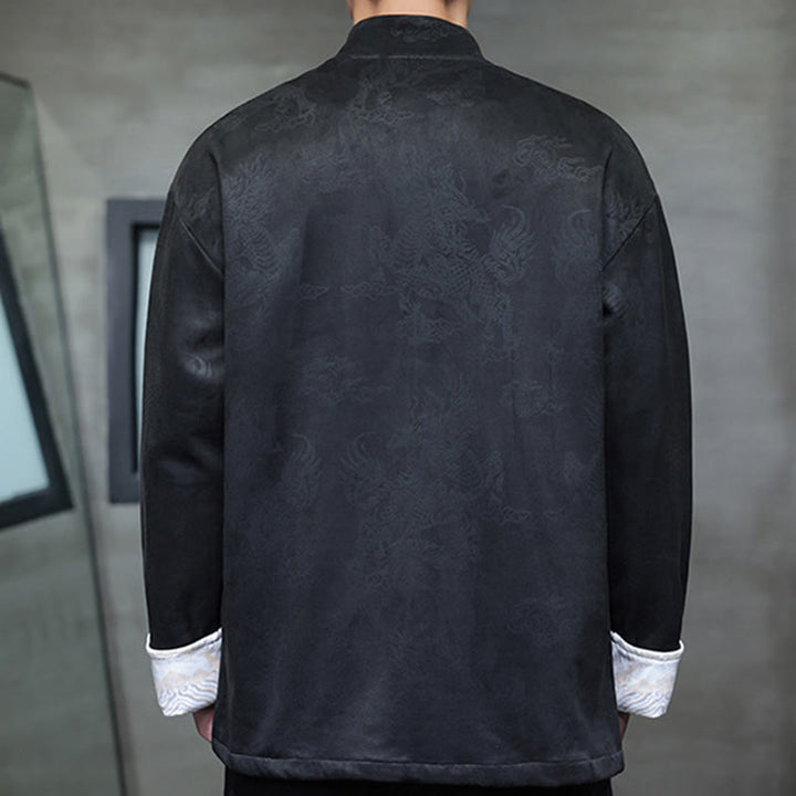 Veste et chemise à boutons de grenouille pour homme avec poches et imprimé Buddha Stones du Nouvel An chinois