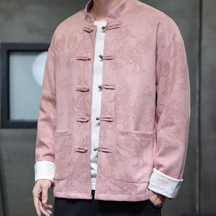 Veste et chemise à boutons de grenouille pour homme avec poches et imprimé Buddha Stones du Nouvel An chinois