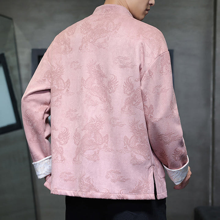 Veste et chemise à boutons de grenouille pour homme avec poches et imprimé Buddha Stones du Nouvel An chinois