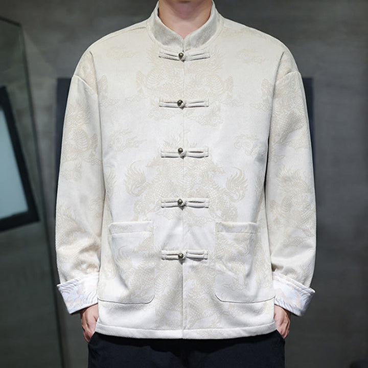 Veste et chemise à boutons de grenouille pour homme avec poches et imprimé Buddha Stones du Nouvel An chinois