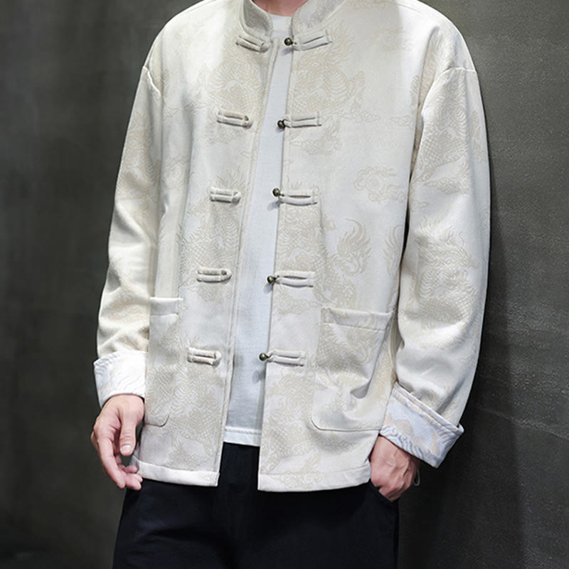 Veste et chemise à boutons de grenouille pour homme avec poches et imprimé Buddha Stones du Nouvel An chinois