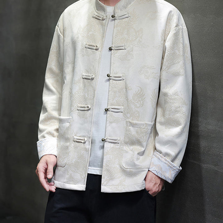 Veste et chemise à boutons de grenouille pour homme avec poches et imprimé Buddha Stones du Nouvel An chinois