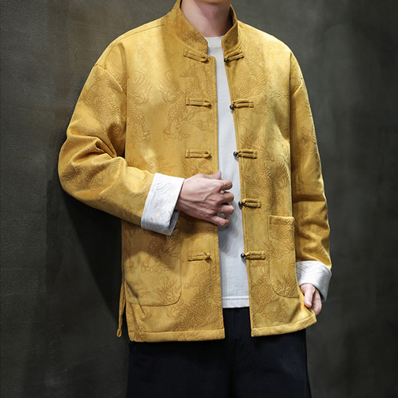 Veste et chemise à boutons de grenouille pour homme avec poches et imprimé Buddha Stones du Nouvel An chinois