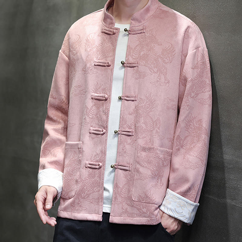 Veste et chemise à boutons de grenouille pour homme avec poches et imprimé Buddha Stones du Nouvel An chinois - Rose clair - US/UK/AU46，EU56 (5XL) - image 29