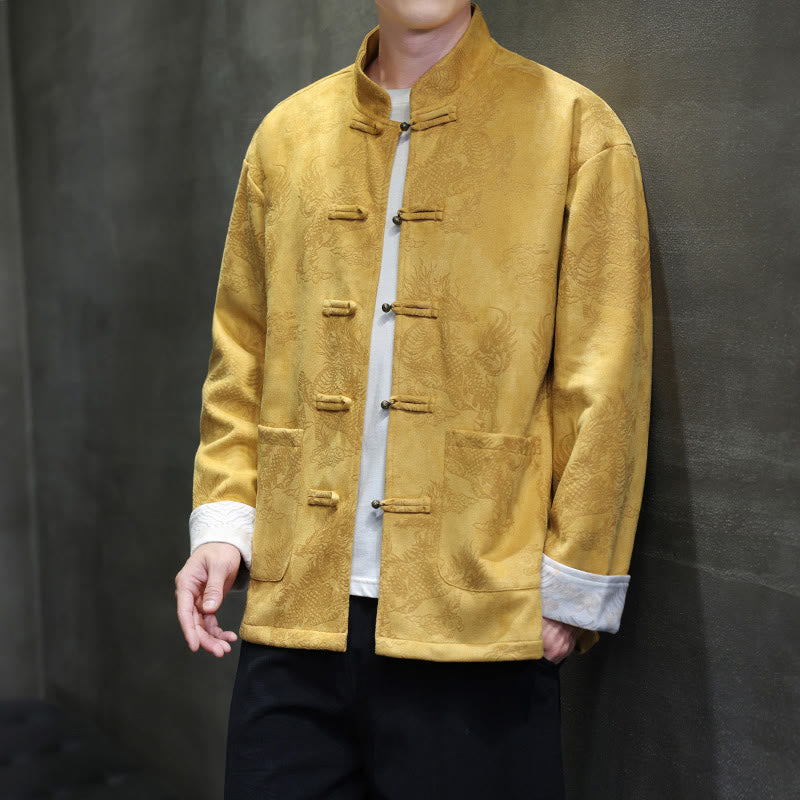Veste et chemise à boutons de grenouille pour homme avec poches et imprimé Buddha Stones du Nouvel An chinois