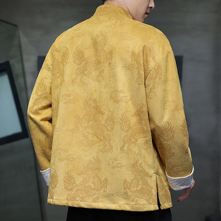 Veste et chemise à boutons de grenouille pour homme avec poches et imprimé Buddha Stones du Nouvel An chinois