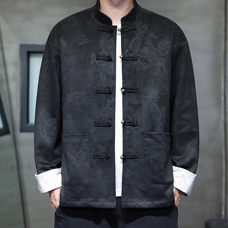 Veste et chemise à boutons de grenouille pour homme avec poches et imprimé Buddha Stones du Nouvel An chinois