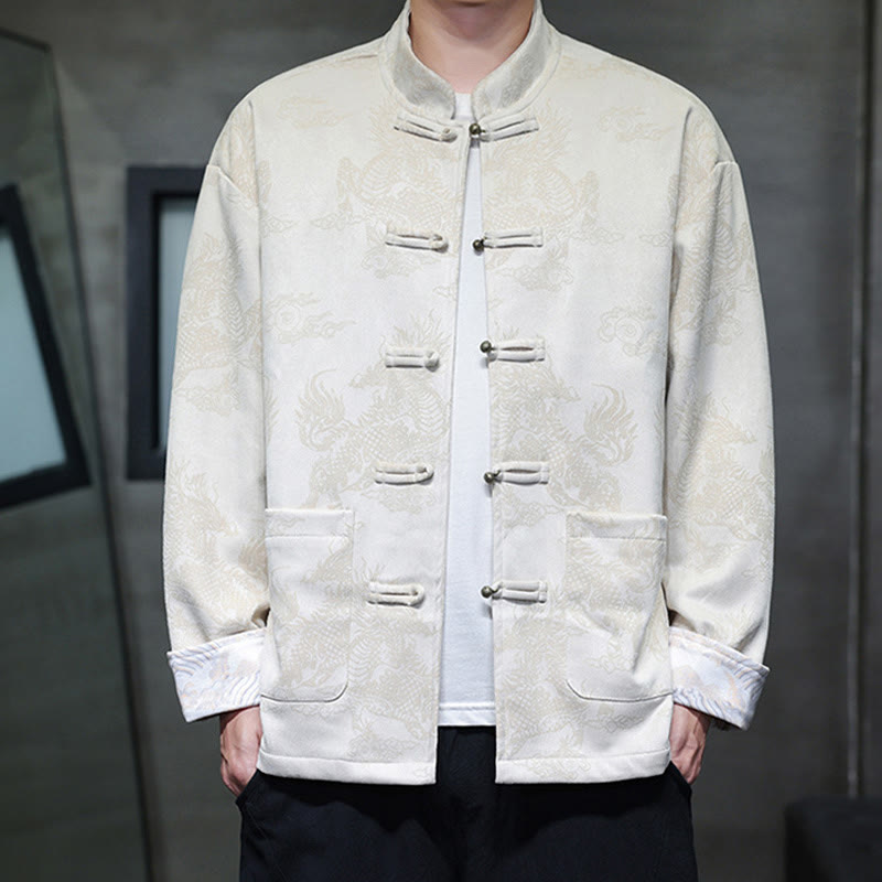Veste et chemise à boutons de grenouille pour homme avec poches et imprimé Buddha Stones du Nouvel An chinois
