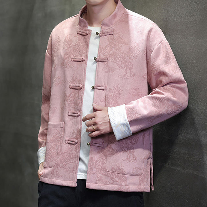 Veste et chemise à boutons de grenouille pour homme avec poches et imprimé Buddha Stones du Nouvel An chinois