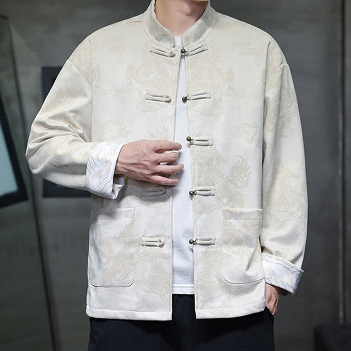 Veste et chemise à boutons de grenouille pour homme avec poches et imprimé Buddha Stones du Nouvel An chinois
