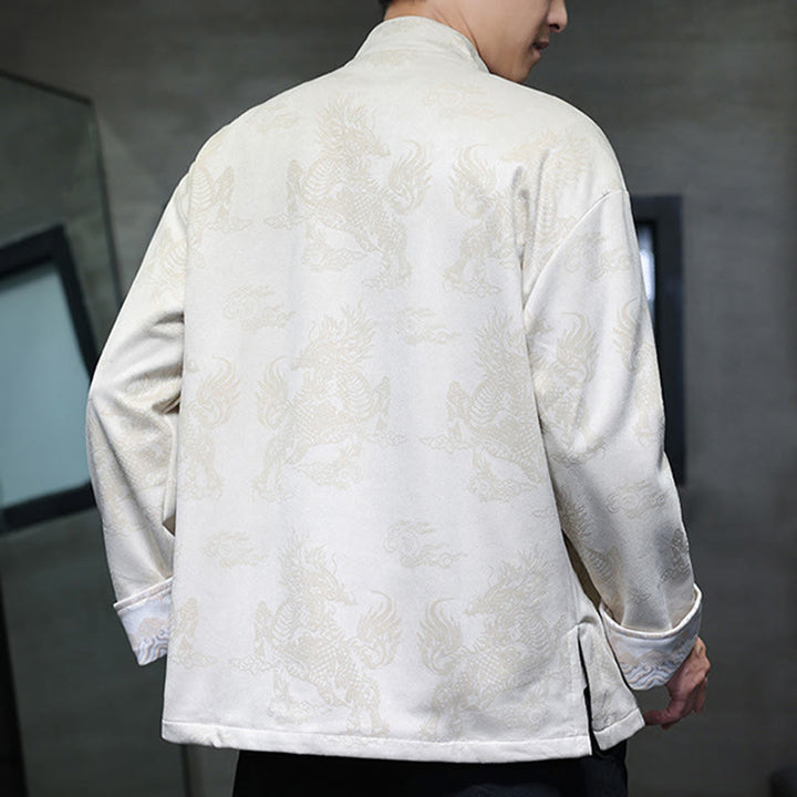 Veste et chemise à boutons de grenouille pour homme avec poches et imprimé Buddha Stones du Nouvel An chinois