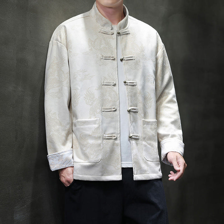 Veste et chemise à boutons de grenouille pour homme avec poches et imprimé Buddha Stones du Nouvel An chinois