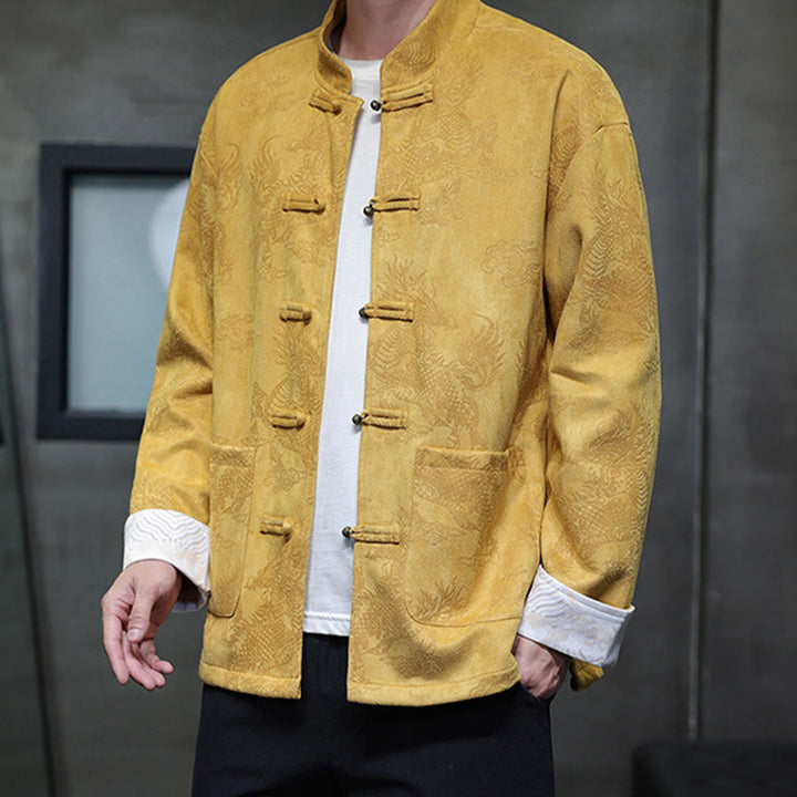 Veste et chemise à boutons de grenouille pour homme avec poches et imprimé Buddha Stones du Nouvel An chinois