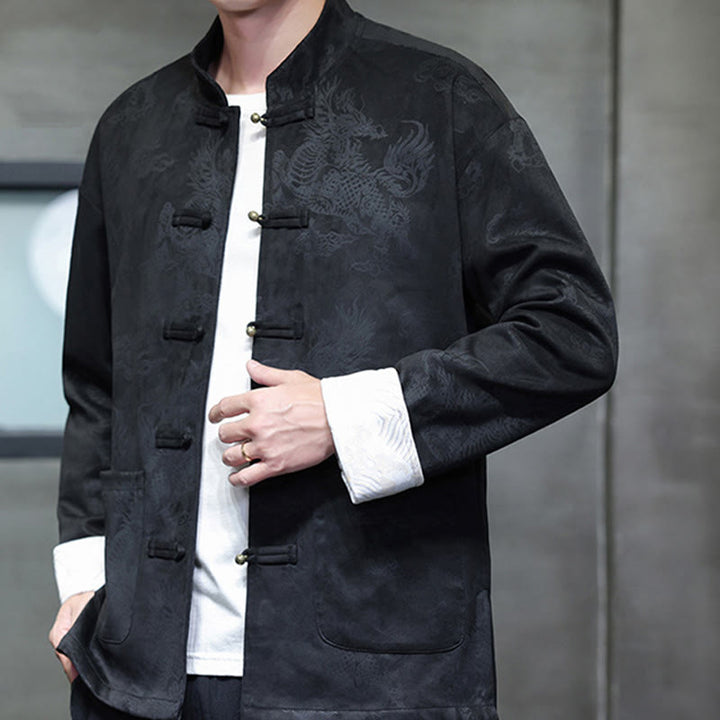 Veste et chemise à boutons de grenouille pour homme avec poches et imprimé Buddha Stones du Nouvel An chinois