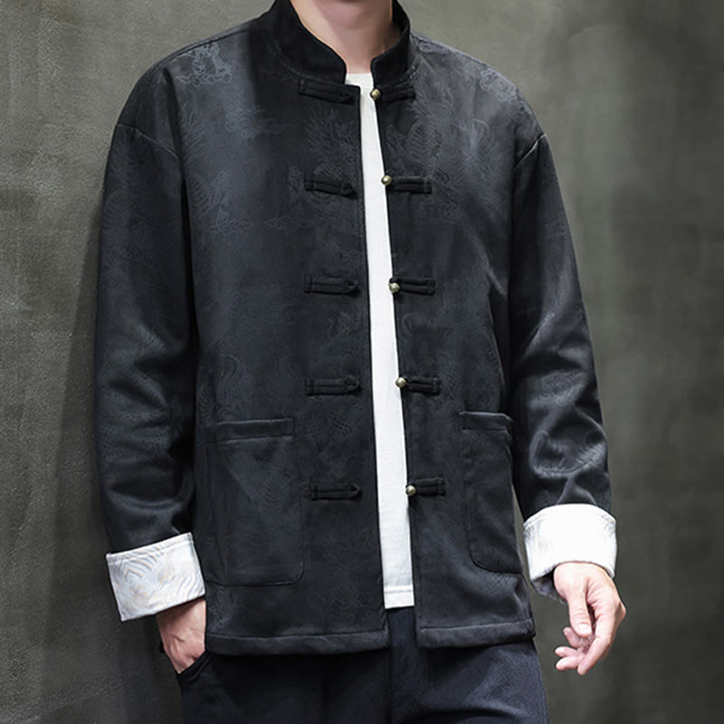 Veste et chemise à boutons de grenouille pour homme avec poches et imprimé Buddha Stones du Nouvel An chinois