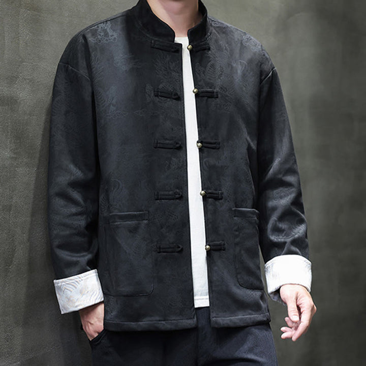 Veste et chemise à boutons de grenouille pour homme avec poches et imprimé Buddha Stones du Nouvel An chinois