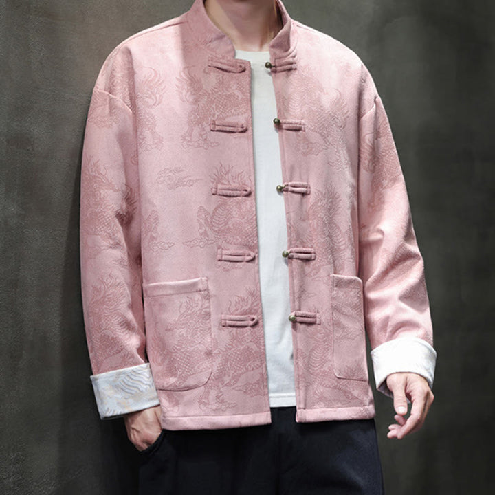 Veste et chemise à boutons de grenouille pour homme avec poches et imprimé Buddha Stones du Nouvel An chinois