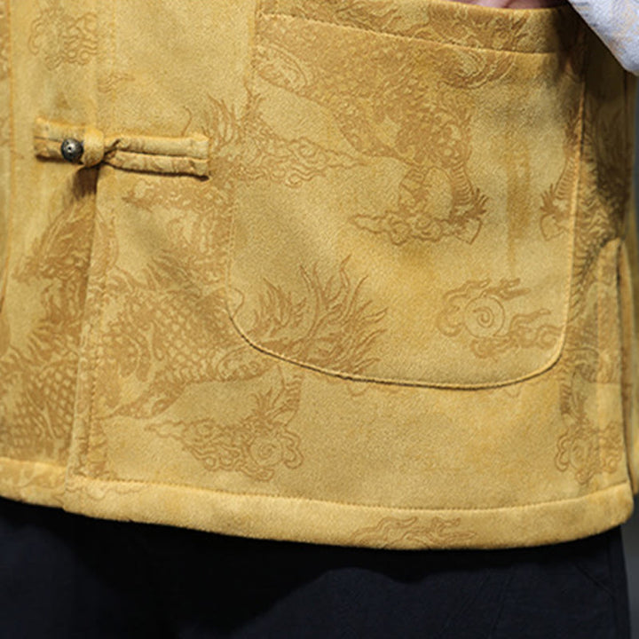 Veste et chemise à boutons de grenouille pour homme avec poches et imprimé Buddha Stones du Nouvel An chinois