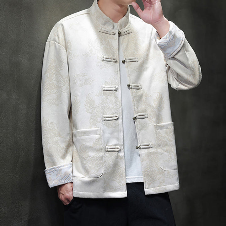 Veste et chemise à boutons de grenouille pour homme avec poches et imprimé Buddha Stones du Nouvel An chinois